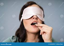Blindfolded Young Woman Testing Food Stock Image - Image of female, hungry:  182258701