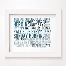 The Velvet Underground Limited Edition Typography Lyrics Art Print Signed And Numbered Album Wall Art Poster Available From Www With Images Lyrics Art Typography Wall Art