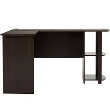 L Shaped Wood Right Angle Computer Desk With Two Layer Bookshelves Dark Brown Aliexpress