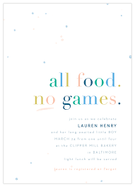 Unique virtual baby shower games diy food or drink competition. No Games Baby Shower Invitations By Basic Invite