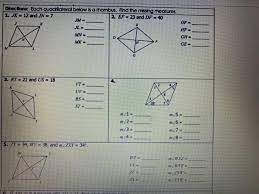 Which quadrilaterals always have diagonals that are congruent parallelograms rectangles rhombi squares 14. Solved Directions Each Quadrilateral Below Is A Rhombus Chegg Com