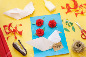 How to do a origami step by step. Diy Instructions Step By Step How To Make Card With Carnation Flowers And Origami Dove At
