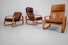 20.5l x 18.5w x 33.5h seat dimensions: Mid Century Modern Leather Set Of Three Lounge Chairs Patinated Leather And Bentwood France 1970s Mid 20th Century Modernism Items By Category European Antiques Decorative