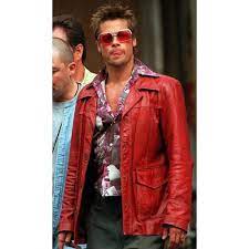 Brad Pitt Fight Club Red Leather Jacket Coat Fight Club Brad Pitt Brad Pitt Men S Leather Jacket
