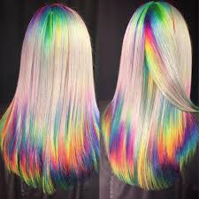 Colorful hair in 15 min. Gorgeous Shimmer Rainbow Effect On Vanilla Hi Lift Blonde Perfection Hair Styles Holographic Hair Hair Color Unique