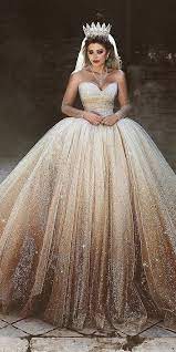 18 Gold Wedding Gowns For Brides To Shine Gold Wedding Dress Gold Wedding Gowns Bridal Dresses