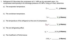 solved 1 refrigerant r134a enters the compressor at 0 1