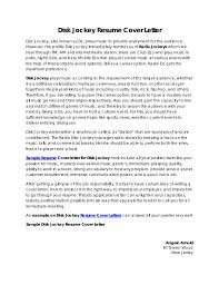 Disk Jockey Resume Cover Letter