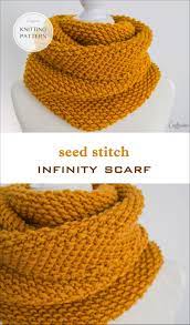 Knitting Pattern Seed Stitch Infinity Scarf 2 Sizes Scarf Tutorial Knitted In The Round Diy Chunky Cowl Circular Knitting Beginner Infinity Scarf Knitting Pattern Seed Stitch Scarf Seed Stitch