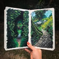 Will You Take The Path On The Left Or The Right Tarajaneart Artist Plantlover Plants Nature Gouache Wa Painting Art Projects Art Gouache Art
