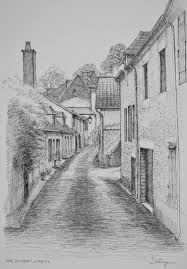 Rue Du Port Which Climbs Steeply From The Dordogne River To The Jardins Panoramiques In Limeuil Landscape Sketch Pencil Sketches Landscape Pencil Art Drawings