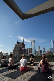 Blue Skies Take Your Yoga Class To The Rooftop New York City Views Wind In Your Face Sun On Your Face Yoga Yoga Studio Design Yoga Meditation