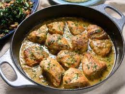 Dijon Tarragon Chicken Mashed Potatoes With Brie Or Camembert And Rainbow Chard With Bacon And Leeks Recipe Tarragon Chicken Food Network Recipes Recipes