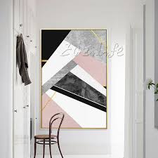 Rounding out the design white and orange towels repeat the colors in the shower curtain. Geometric Triangular Pink Black White Grey Painting Acrylic Wall Art Pictures Canvas Painting For Living Room Home Decor Painting Calligraphy Aliexpress