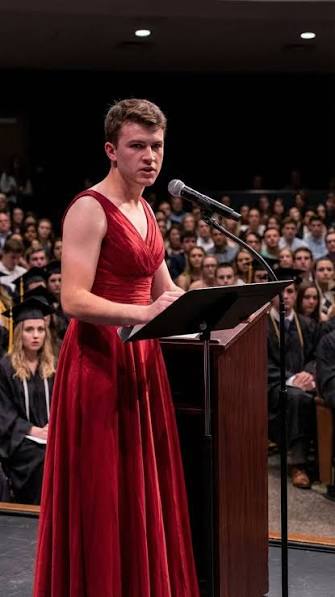 On graduation night, my son entered the auditorium wearing a puffy red dress.  The room erupted with laughter, but what he said next silenced everyone.