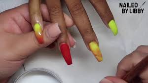 Stunning coffin nails designs with different color shades for inspiration. Orange And Yellow Ombre Coffin Nails Nailstip
