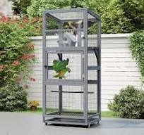 Large Bird Cage Outdoor Bird Aviary Wooden on Wheels w/Perch ...