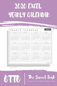 Printable Yearly Calendar 2020 Excel Template Editable Etsy Excel Calendar Template Excel Calendar Printable Yearly Calendar