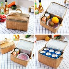 Outdoor Camping Picnic Bag Wicker Picnic Basket Case Thermal Lunch Storage  Box(Khaki)