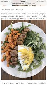 Trader Joe S Chicken Jalapeno Sausage Sweet Potato And Arugula Jalapeno Chicken Roasted Sweet Potatoes Taco Salad Bowls
