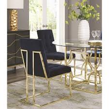 For sharing stories and sparking conversation around great food, friends and family. Modern Brass Artistic Floating Design Tufted Dark Blue Dining Chairs Set Of 2 Overstock 24305608