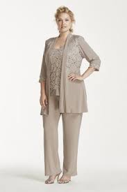 Mock Two Piece Lace And Jersey Pant Suit David S Bridal Mother Of The Bride Suits Bride Clothes Mother Of The Bride Plus Size