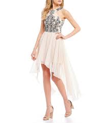 Xtraordinary Y Neck Caviar Beaded High Low Dress Dillards Dress Cocktail Dresses With Sleeves High Low Dress Formal