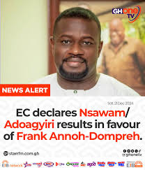 ElectionHub: Nsawam/Adoagyiri Constituency declared in favour of Frank  Annoh-Dompreh... #KasapaFM #EIBNetwork #NewsAlert #CAFShouldPaySpiky