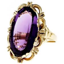 Large Oval Amethyst Yellow Gold Cocktail Ring Handmade Gold Ring Amethyst Gold Amethyst Ring