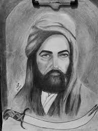 رسم تشبيه الامام علي بن أبي طالب historical figures male sketch historical