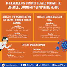 It has been just a couple of days since the alert level in metro manila was raised to code red sublevel 2, and now the entire island of luzon is placed under enhanced community quarantine, as per president rodrigo duterte. Dfa Philippines On Twitter Dfaadvisory Emergency Contact Details During The Enhanced Community Quarantine Period The Department Of Foreign Affairs Is Ready To Assist The Public During The Enhanced Community Quarantine Period Below