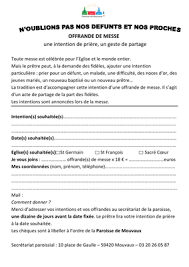 ١٣ جمادى الآخرة ١٤٤٢ هـ. Intentions De Messe Paroisse De Mouvaux