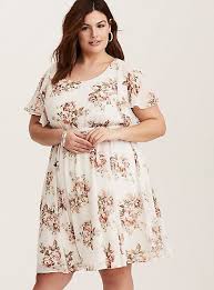 Ivory Floral Chiffon Skater Dress Evening Dresses Plus Size Dresses Plus Size Dresses