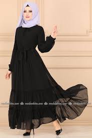 Modaselvim Elbise Firfirli Sifon Tesettur Elbise 4044mb205 Siyah Elbise Elbise Tarzlari Elbiseler