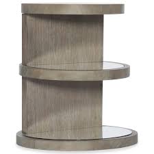 A round lower shelf on the powell round table with shelf offers a convenient option for coasters, a sculpture, or books. Hooker Furniture Affinity 6050 80114 Gry Transitional Round End Table With 3 Shelves Gill Brothers Furniture End Tables