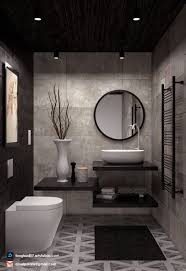 Primary bathroom boasting brown tiles walls and hardwood flooring. Artstation Shaded Brown Grey Bathroom Alnel Manuel
