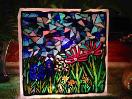 Lighted Glass Block Mosaic Makes A Beautiful Night Light Mosaic Art Mosaic Art Ideas Stained Glass Mosaic