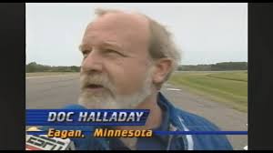A close call at the 1990 Northstar Nationals at Brainerd between Doc  Halladay and Tom Hoover as Doc blows a rear tire and nearly collects Tom in  the aftermath.