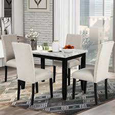 Dining chairs of dining table set can be moved under the dining table when you finish your meal, which our kitchen table setlargely helps you save room space. 5 Piece Dining Set Faux Marble Dining Set For Small Spaces Kitchen Table Furniture Set With 4 Thicken Cushion Dining Chairs Home Furniture White Beige Walmart Com Walmart Com