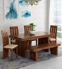 Buy Delmonte Solid Wood 6 Seater Dining Set With Bench In Walnut Finish By Home Online Contemporary 6 Seater Dining Sets Dining Furniture Pepperfry P Dining Set