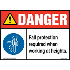 Before working at height work through these simple steps: Danger Fall Protection Required When Working At Heights Sign With Icon Ansi
