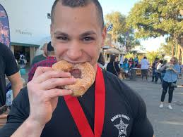 Congratulations to Sgt. Mark Farrier, winner of the Manatee County Fair  Donut Eating Contest (Sheriff's Challenge)! 🍩👮🏽‍♂️ Five deputies ate a  combined 24 Peachey's Baking Co in 5 minutes as spectators gathered