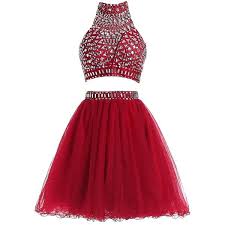 R J Women S Two Pieces Halter Coral Homecoming Rhinestones Short Formal Prom Dress Two Piece Homecoming Dress Homecoming Dresses Homecoming Dresses Short