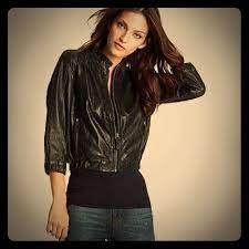 Juicy Couture Cropped Bomber Leather Jacket Juicy Couture Leather Jacket Juicy Couture Jacket