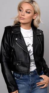 Faux Leather Biker Jacket With Rivets For Women Leather Jacket Girl Black Leather Biker Jacket Fashion