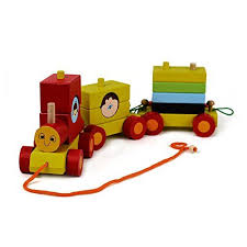 This Is An Educational Wooden Train Toy That Features An Easy Pull Along Train And Stacking Blocks Fo Wooden Toy Train Pull Along Toys Train Sets For Toddlers