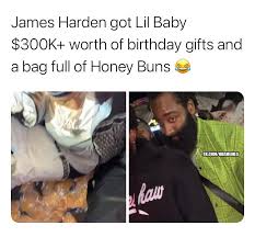 Lil baby recently celebrated his 26th birthday and received an extraordinary birthday present from houston rockets star james harden. Nba Memes James Harden S Insane 300 000 Gifts To Lil Baby Bit Ly Hardenbabygift Facebook