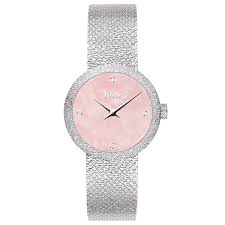 Dior viii, une montre très haute couture. Montre Dior D De Dior Satine Quartz Acier Nacre Rose Et Diamants 25 Mm Cd047112m002 Lepage
