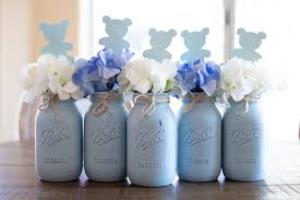 Baby Shower Mason Jar Centerpieces Blue Mason Jars Centerpieces Mason Ja Mason Jar Centerpieces Baby Shower Mason Jar Baby Shower Boy Baby Shower Centerpieces