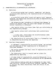 Responsibility Accounting Chapter 12 I Characteristics Of Responsibility Accounting A Definition